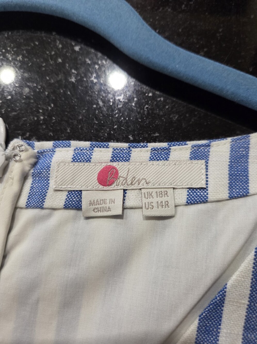 Boden Blue & White Striped Sleeveless Linen Jumpsuit - Size 14R - Picture 5 of 10